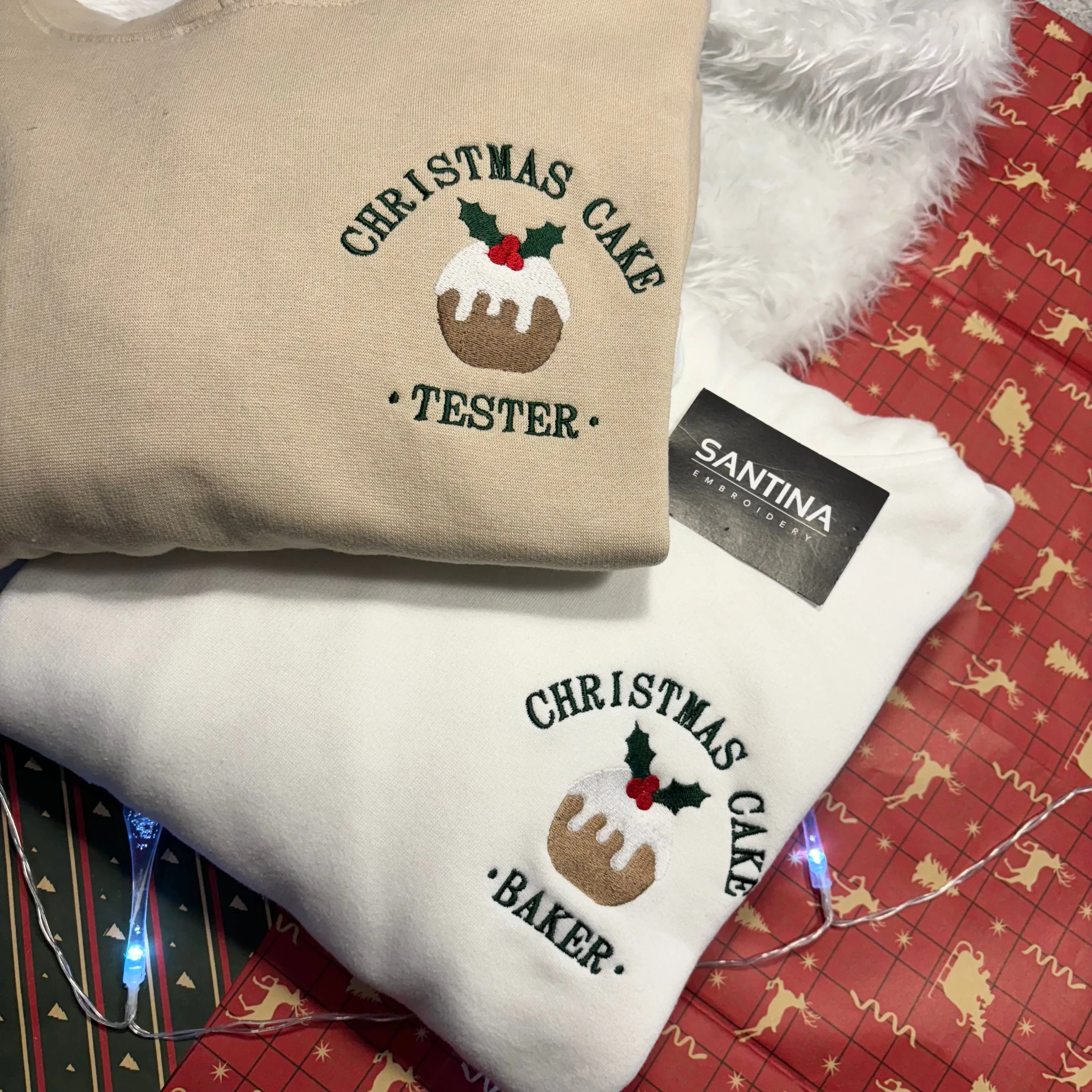 Christmas CAKE tester / baker embroidered sweatshirt, matching sweatshirts for couples or besties