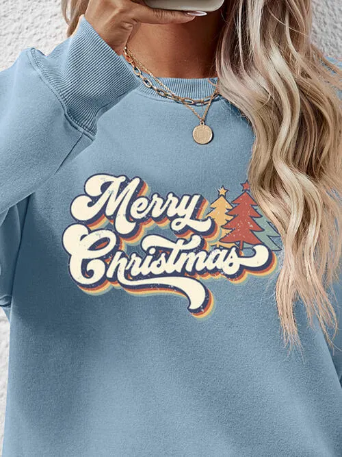 Christmas Letter Graphic Round Neck Sweatshirt