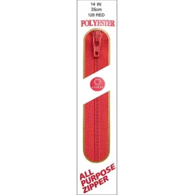 Coats All-Purpose Plastic Zipper 14in Red