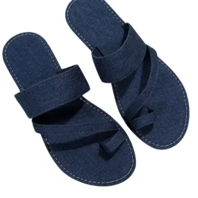 Denim Slide Sandals for Wide Feet