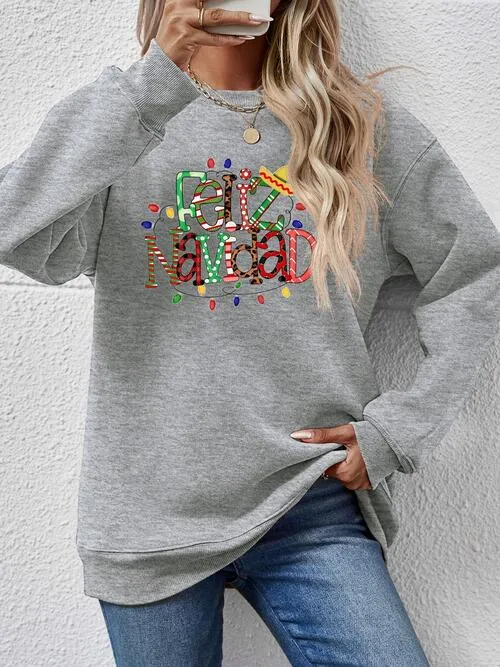 FELIZ NAVIDAD Round Neck Drop Shoulder Sweatshirt