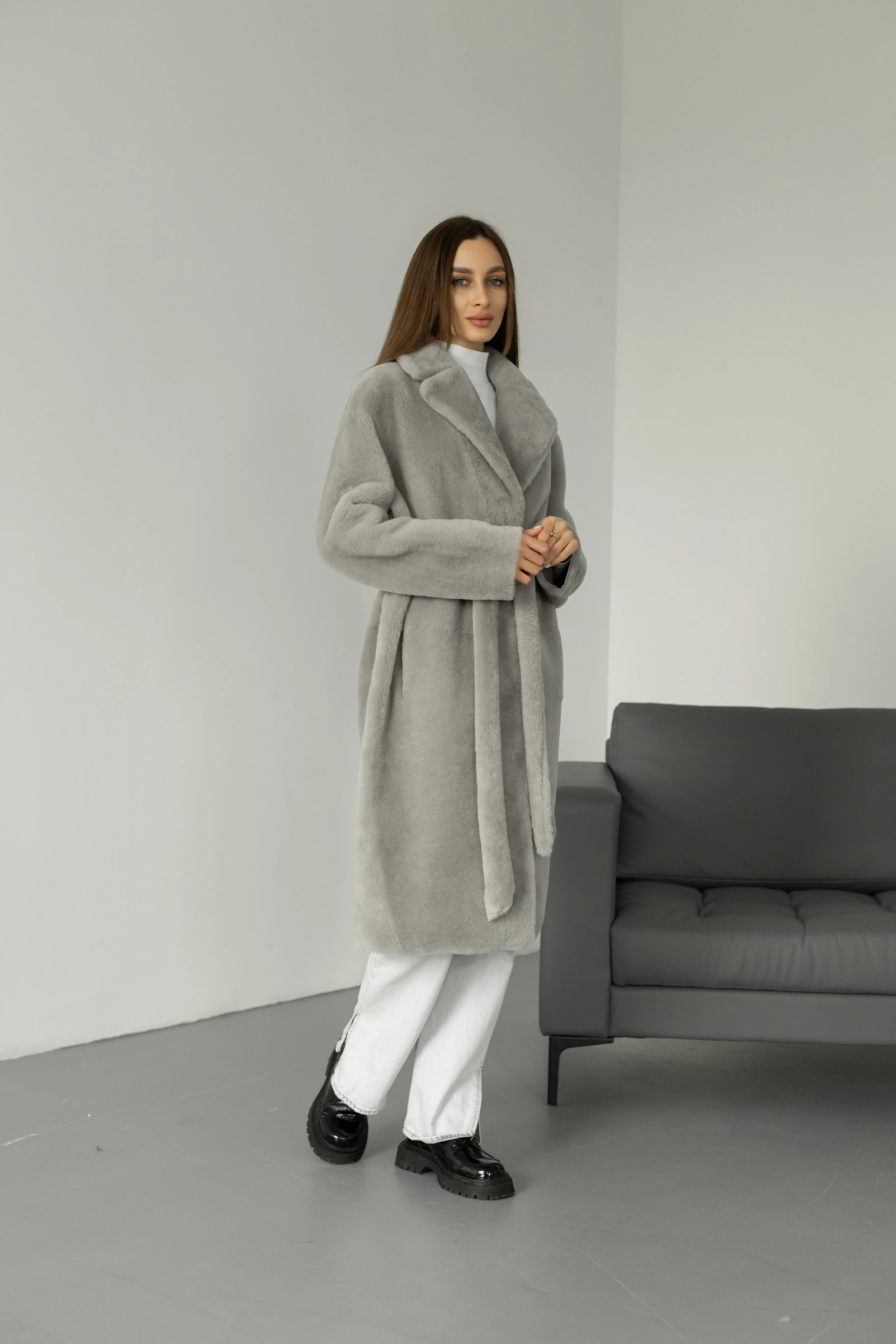 Genuine Shearling Merino Lamb Leather Coat by Punto Leather