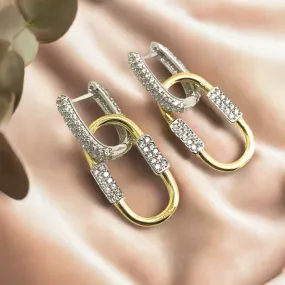 Gold Oval Hoop Earrings, CZ Sterling, Shaira