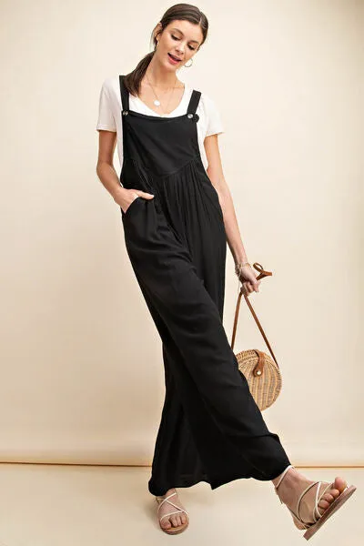 Kori America Sleeveless Ruched Wide Leg Overalls