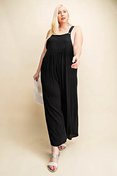 Kori America Sleeveless Ruched Wide Leg Overalls