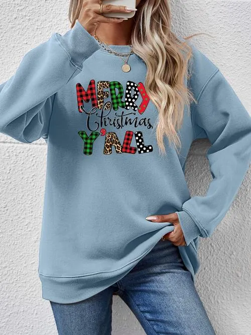 Letter Graphic Round Neck Long Sleeve Sweatshirt