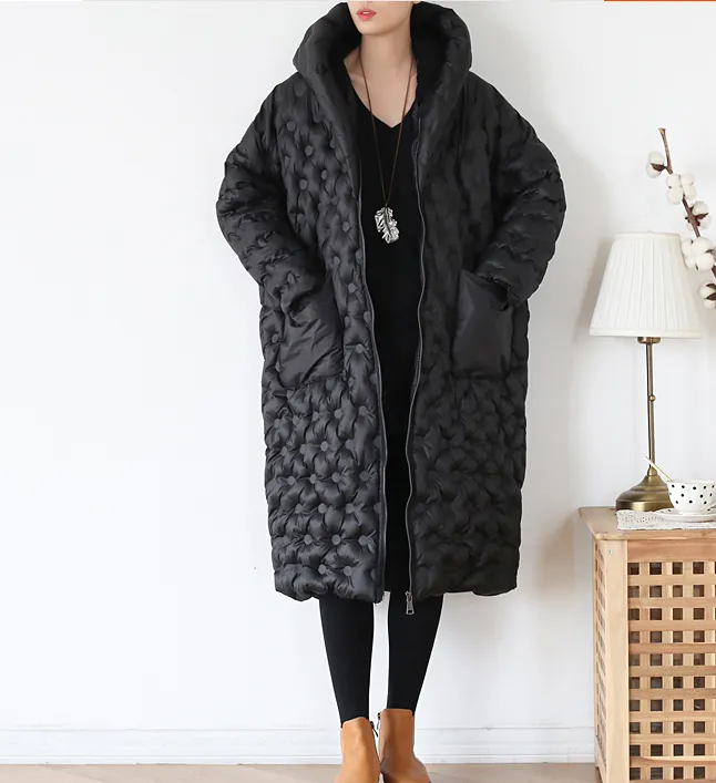 Long Hooded Puffer Coat Loose Winter Women Down Jacket 8108