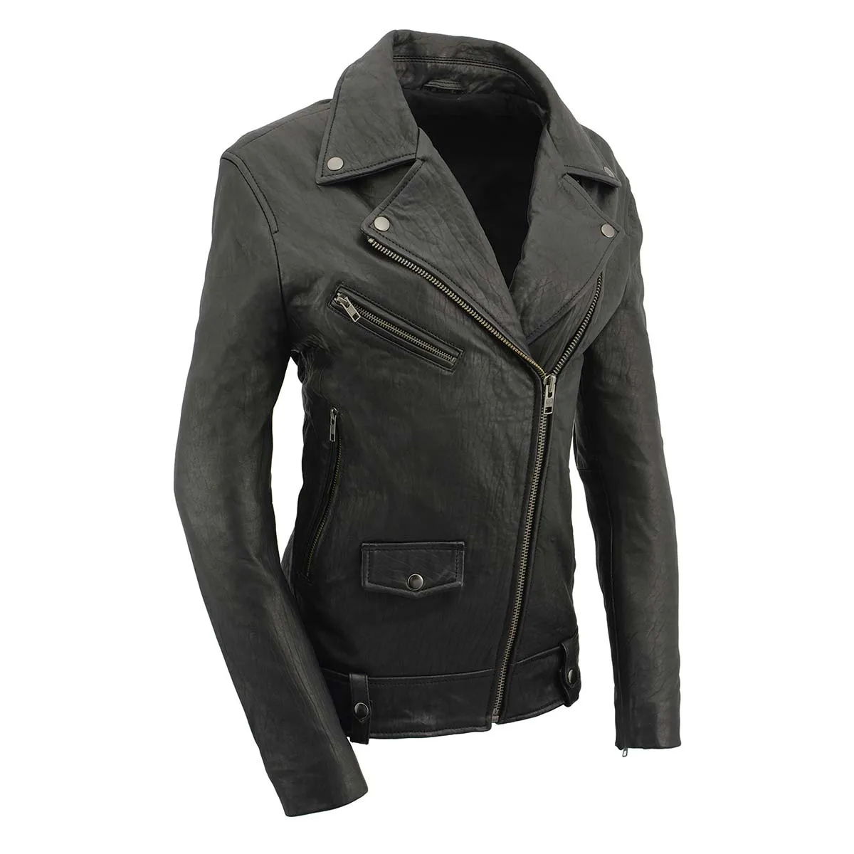 Milwaukee Leather SFL2875 Women's Black Premium New Zealand Lambskin Motorcycle Style Leather Jacket