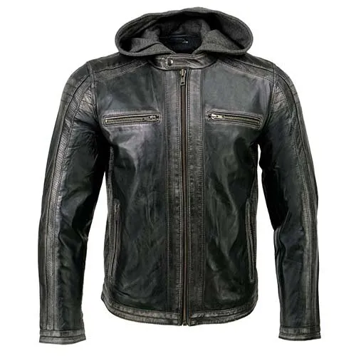 Milwaukee Leather SFM1846 Men's Black Fashion Casual Leather Jacket with Removable Hoodie