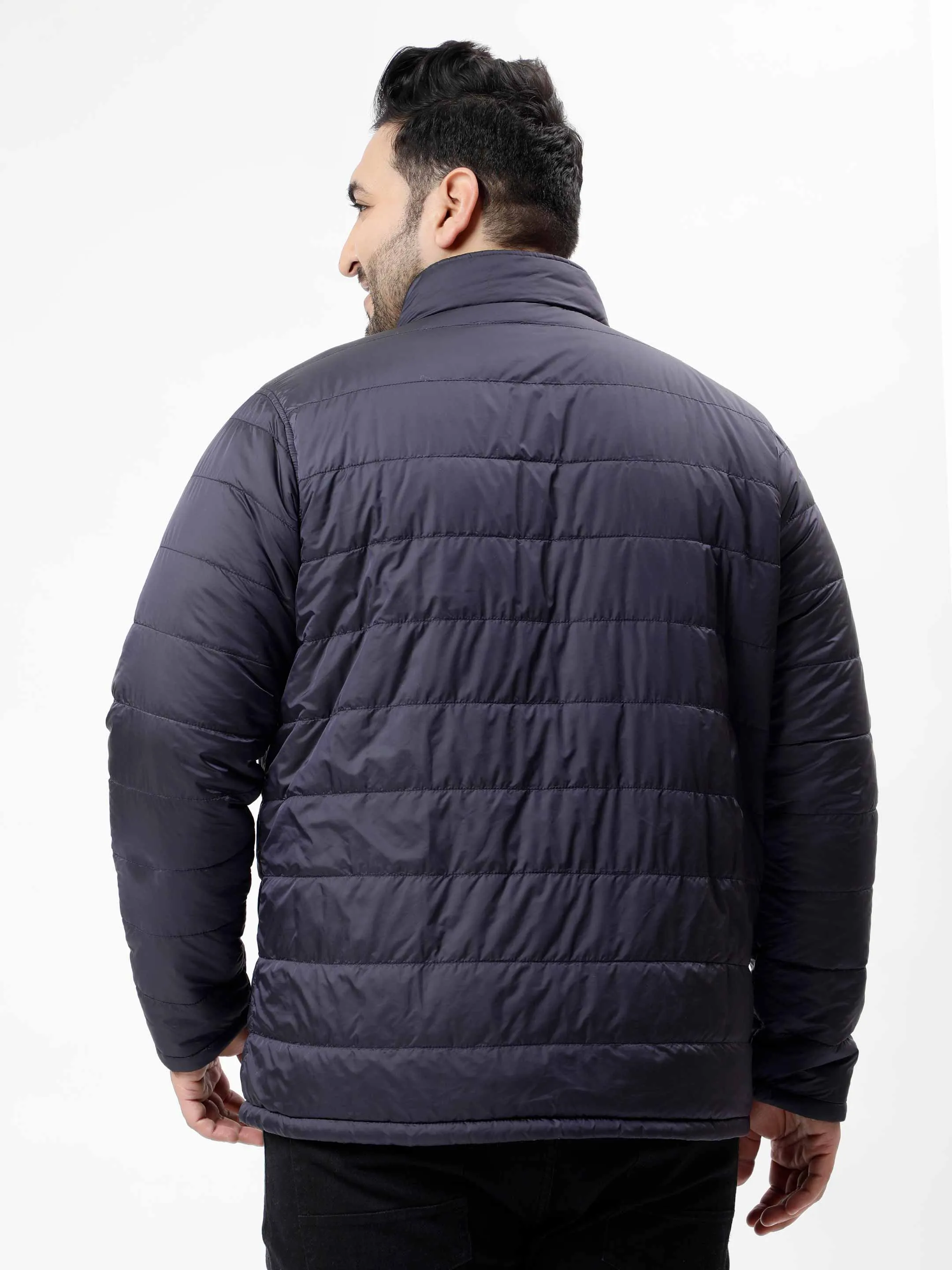 Navy Blue Reversible Puffer Plus Size Jacket