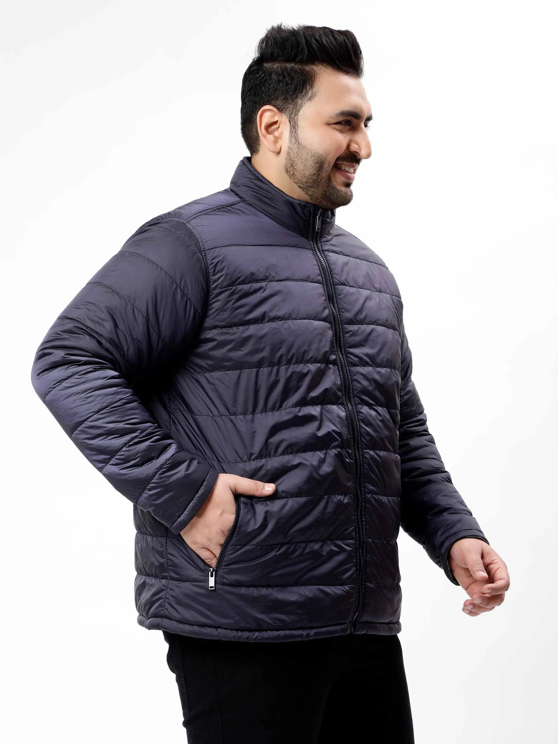 Navy Blue Reversible Puffer Plus Size Jacket