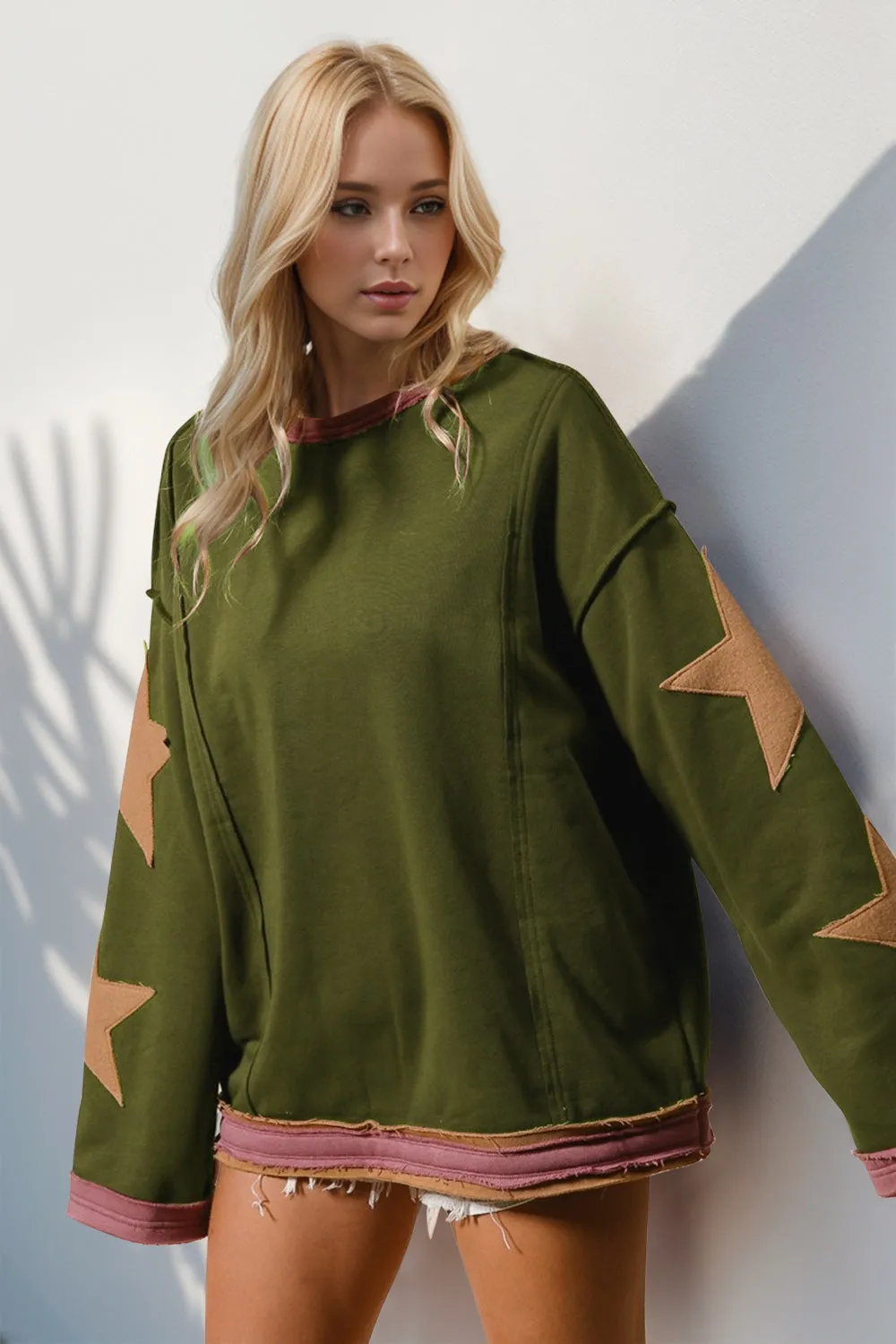 Star Patched Long Sleeve Sweatshirt