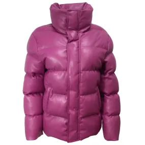 Staud Fuchsia Pink Ace Faux Leather Puffer Jacket